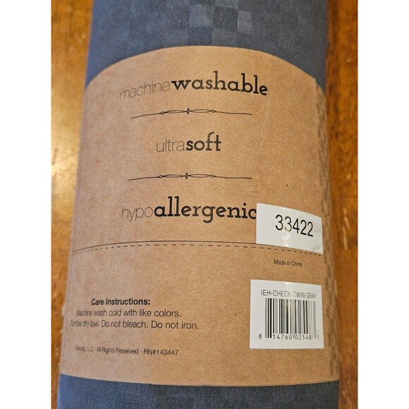 Twin Sheet Set 3 Piece New Grey Checkered Ultrasoft Hypoallergenic - Picture 3 of 4